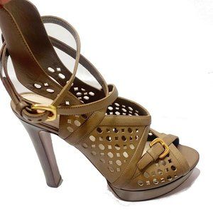 PRADA 40 Leather Caged Lace Up Platform Heels Peep